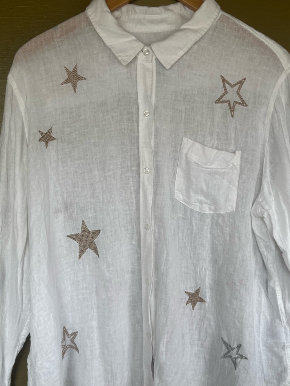 Rails Charlie Linen Blend White Gold Star-Print Button-Up Shirt XL - Picture 3 of 16